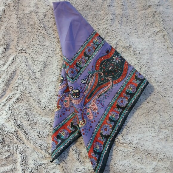 Women's Vintage Large Square Purple Paisley Scarf - Picture 5 of 5